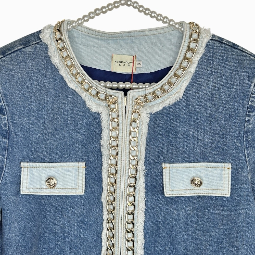 Alice +‎ Olivia Landon Cropped Denim Jacket Large Y2k NYE Designer Party NWT - Picture 5 of 16